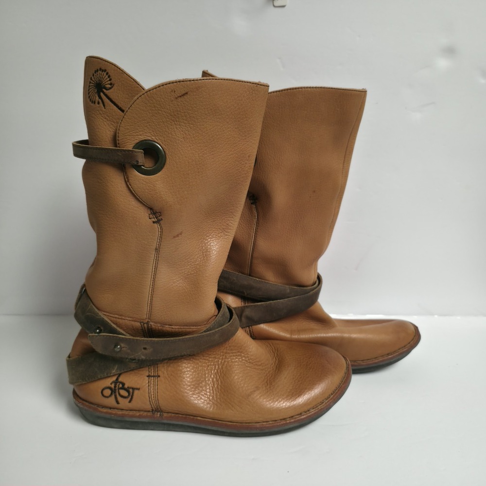 OTBT Johnston Tan Leather Strappy Slouch Boots Women's Size 8 Dandelion Boho
